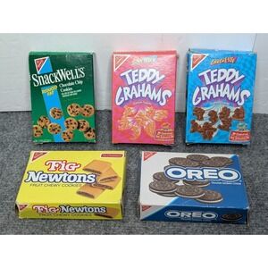 Lot Of 5 Vintage Nabisco Cookie Boxes EMPTY For Play Kitchen OREO TEDDY GRAHAMS